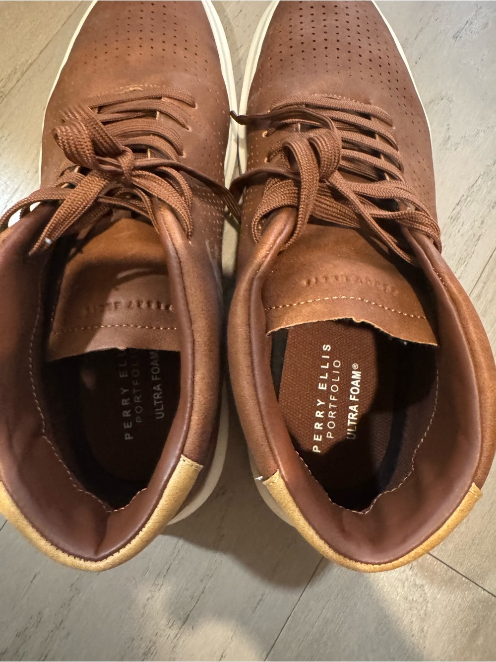 Cole Haan Brown Leather Perforated Sneakers with White Sole